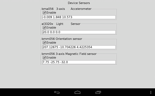 Screenshot device sensors